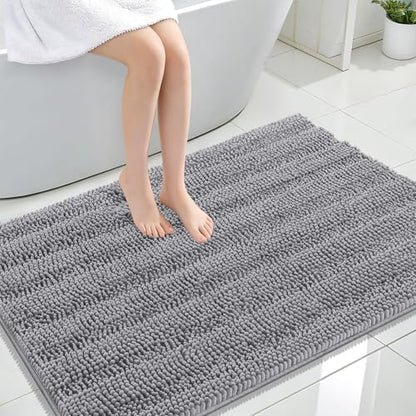 OLANLY Thick Large Bathroom Rugs 44x32, Soft Chenille Bath Rugs, Grey - color: Grey, size: 44" X 32"