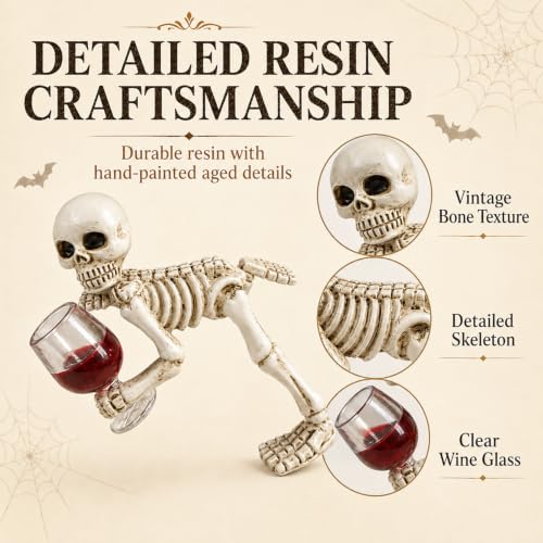 Halloween Skeleton Flowerpot Decoration, Weather Resistant Resin Garden Statue (Wine Glass Skeleton) - color: Style11