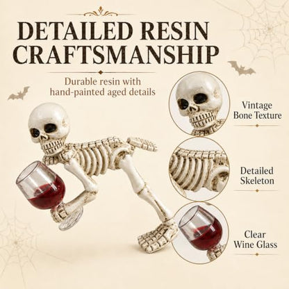 Halloween Skeleton Flowerpot Decoration, Weather Resistant Resin Garden Statue (Wine Glass Skeleton) - color: Style11