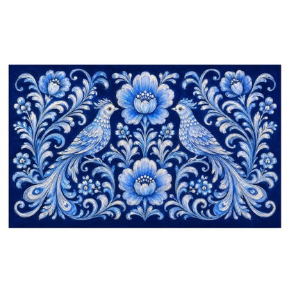 Blue Boho Bird Floral Faux Coco Coir Doormat Door Mat 17x30 Inch - color: Boho
