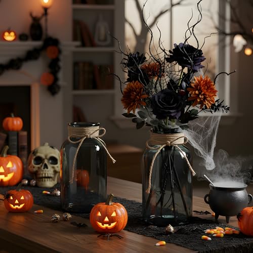 12 Pack Mason Jar Vases for Centerpieces, Black Glass Flower Vase - color: Black