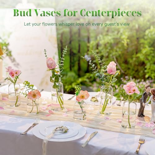 Glasseam Glass Bud Vases for Centerpieces, 3Pcs Modern Clear Small Vase Set - color: Clear