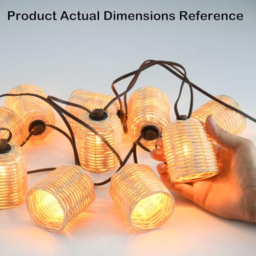Natural Rattan String Lights, 10 Rustic Raffia Cage, 13 Ft Plug in & Connectable Wicker Lights,White Rattan - color: White Rattan
