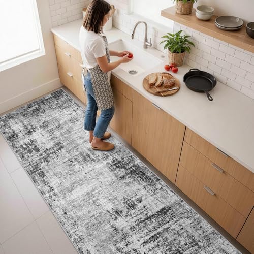 2x8ft Carpet Runner for Hallway: Washable Non Slip Kitchen Rug Black - color: Black, size: 2' x 8' (Runner)