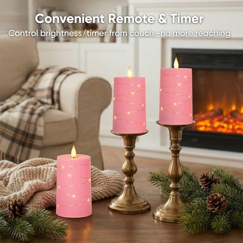 Raycare Pink Battery Operated Flameless LED Pillar Candle with Remote Timer - color: 2pc-pink