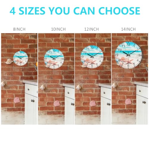 Beach Wall Clock, 14 Inch Glass Wall Clocks Battery Operated - color: Blue White, size: 14 Inch