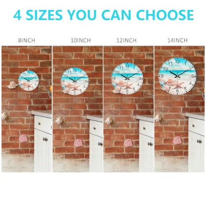 Beach Wall Clock, 14 Inch Glass Wall Clocks Battery Operated - color: Blue White, size: 14 Inch