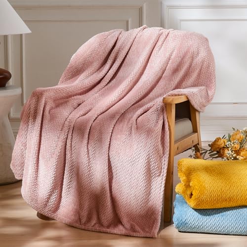NEWCOSPLAY Fleece Leaves Pattern Queen Blanket, Dusty Pink, 90"x90" - color: Dusty Pink, size: Queen(90"x90")