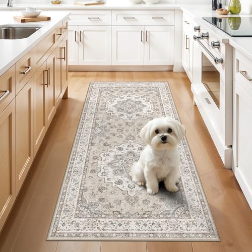 Washable 3x6 Hallway Runner Rug: Stain and Water Resistant Rug for Hallway Kitchen Bedroom Low Pile Soft Entryway Rugs with Non-Slip Rubber Backing Home Decor Mat for Dining Room Bathroom (3x6,Beige) - color: Cream Beige, size: 3' x 6' (Rectangular)