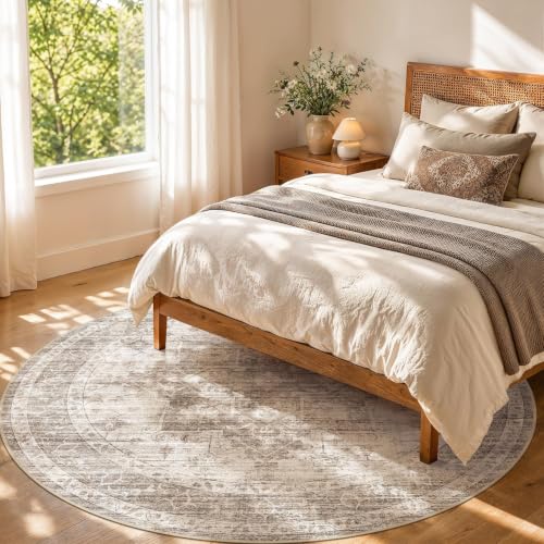 6ft Round Rugs for Living Room: 6x6 Washable Neutral Brown Area Rug - color: Brown, size: 6' (Round)