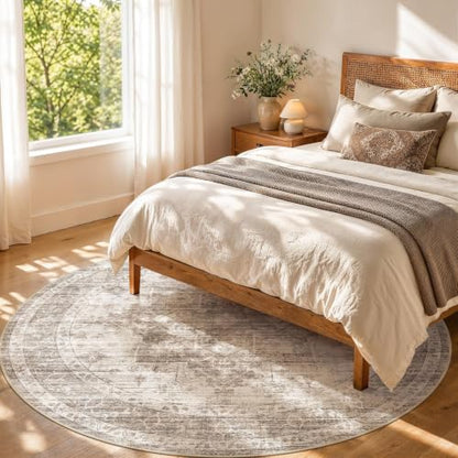 6ft Round Rugs for Living Room: 6x6 Washable Neutral Brown Area Rug - color: Brown, size: 6' (Round)