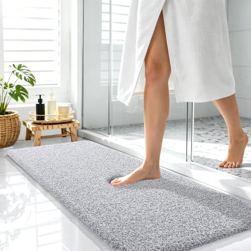 OLANLY Microfiber Bathroom Rugs 47x17, Quick Dry Bath Mat, Grey and White - color: Grey and White, size: 47" X 17"