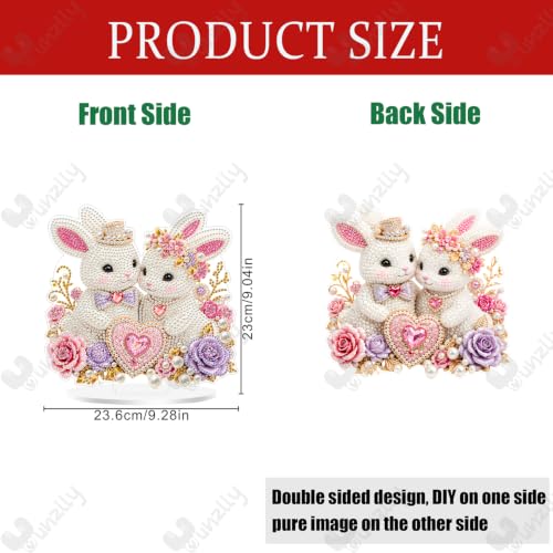 Yunzlly Stand Up Diamond Art Painting Kit, Desktop Gem Painting Ornament Kit for Adults, Tabletop Acrylic Diamond Board Painting (Rabbits) - color: Rabbits