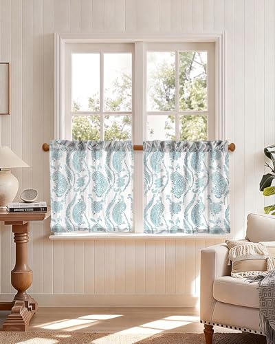 Miss Adola 24 Inch Length Kitchen Tier Curtains, Blue Farmhouse - color: Blue Farmhouse, size: 28"W x 24"L (Pack of 2)