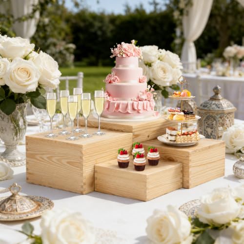 8 Pack Wooden Buffet Risers Cupcake Stand Buffet Display with Mini Signs - color: Beige, size: 8 Pcs