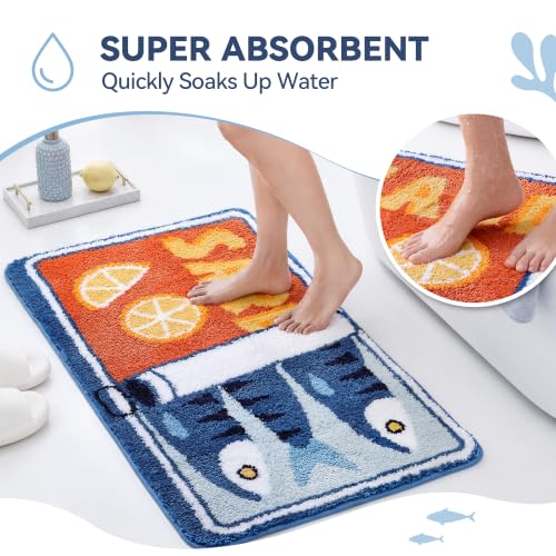 TRUEDAYS Sardine Bath Mat, Cute Bath Rugs for Bathroom 24x40 Inch, Blue - color: Blue, size: 24x40 inches (Rectangular)