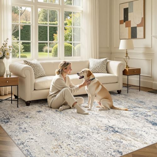 DMOYEST Area Rug Living Room Rugs 6x8 Washable Abstract Beige Blue Carpet - color: Beige Blue, size: 6' x 8' (Rectangular)