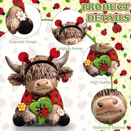 Karenhi 2 Pcs Highland Cow Figurines Resin, Ladybird Tabletop Decor - style: Ladybird