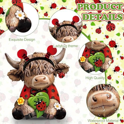 Karenhi 2 Pcs Highland Cow Figurines Resin, Ladybird Tabletop Decor - style: Ladybird