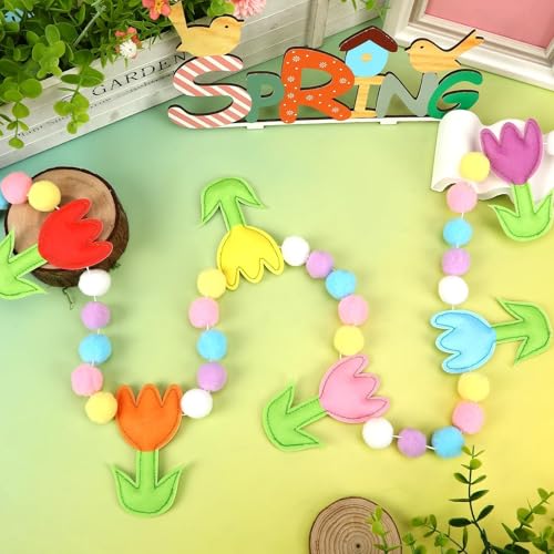 Jansun 8.2 FT 3D Spring Colorful Tulip Floral Felt Pre-Strung Garland - color: Multicolor Tulips