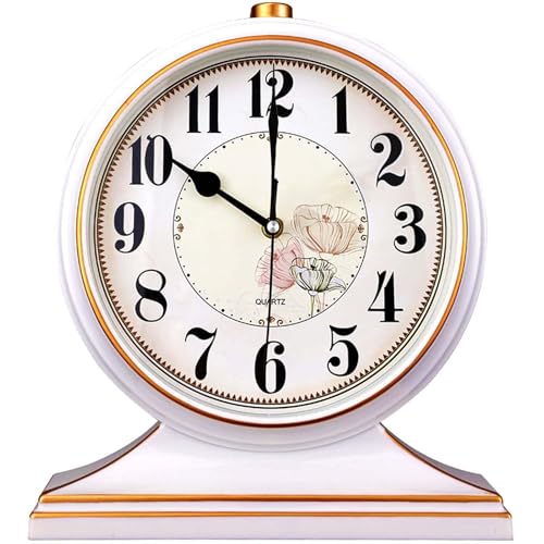 Desk Clock for Mantel Table Decor,Silent Battery Operated for Fireplace 12" - color: White