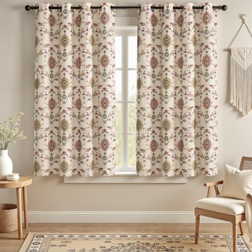 Boho Floral 100% Grommet Blackout Curtains 63 Inch 2 Panels - color: Colorful, size: 52"W x 63"L (Pack of 2)