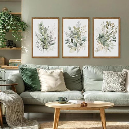 AVECCO 3 Pieces Green Watercolor Botanical Framed Canvas Wall Art 16x24 in - color: Sage Green Plant, size: 24"L x 16"W