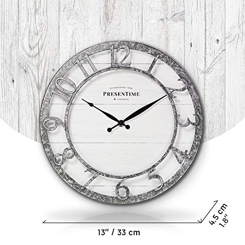 Presentime 13" Farmhouse Series Wall Clock - color: Galvanized Finish, size: 13 inch