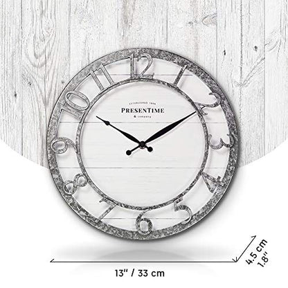 Presentime 13" Farmhouse Series Wall Clock - color: Galvanized Finish, size: 13 inch