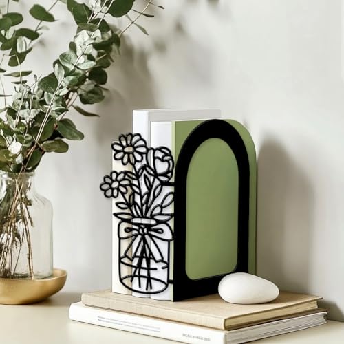 Peacoblue 5.5"x4.3"x8.3" Metal Bookends, Heavy Duty Book Ends for Shelves - style: Vase