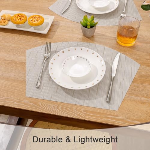SHACOS Wedge Placemats for Small Round Table Set of 4 Woven Vinyl PVC Placemats Heat Resistant Wipeable Indoor Outdoor Table Mats (4, Beige) - color: Beige