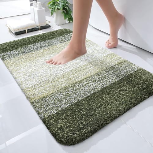 OLANLY Small Bathroom Rugs 24x16, Extra Soft Absorbent Microfiber Bath Rugs - color: Dark Green, size: 24" X 16"