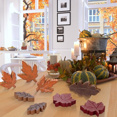 Bencailor 12 Pcs Fall Tiered Tray Decor Wooden Maple Leaf Decor Fall Table Decoration Retro Autumn Wooden Sign Thanksgiving Centerpiece for Home Desk Office Party Decoration - style: Maple Leaf
