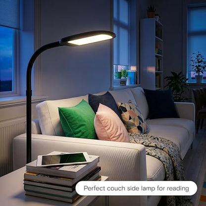 Brightech Litespan Slim LED Floor Reading Lamp - Tall with Adjustable Gooseneck, Dimmable for Living Rooms, Offices & Bedrooms - Black - color: Black