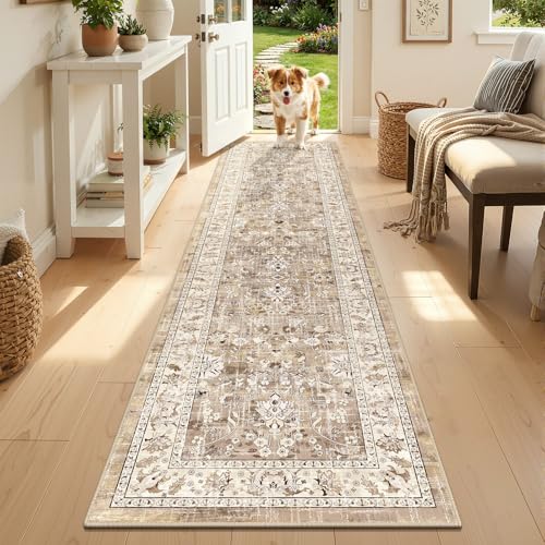 LOKHOM 2x8 Hallway Runnner Rug, Boho Non-Slip Washable Kitchen Rugs, Beige - color: Beige Brown, size: 2' x 8' (Runner)