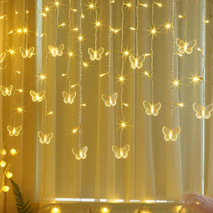 Butterfly Curtain Lights, 13ft 96 LED USB Window Fairy Lights 16 Butterflies 8 Modes Firefly Twinkle Timer String Lights with Remote for Room Bedroom Wall Ceiling Party Wedding Christmas - color: Warm White, size: 13ft
