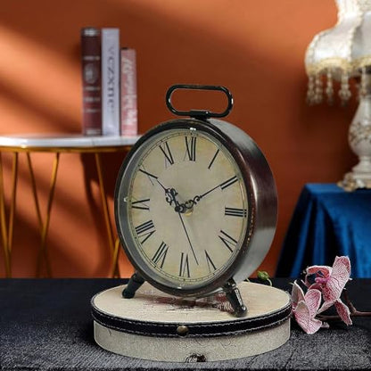Vintage Desk Clock, Brown, 8 Inches, Battery Operated