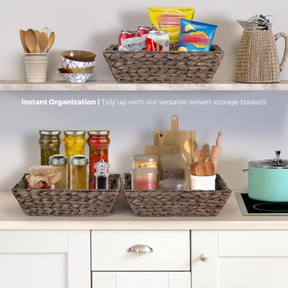 Set of 3 Snack Baskets, Water Hyacinth Basket,Wicker Snack Basket Organizer - color: Espresso Color