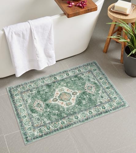 Seavish Green Boho Bathroom Rugs, 18x26 Inch Vintage Absorbent Bath Mat - color: Green, size: 18 x 26 inch