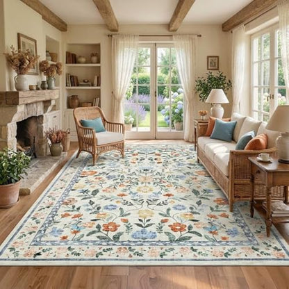 GarveeHome 5x7 Washable Floral Area Rug Low Pile Nursery Bedroom Green - color: Green, size: 5' x 7' (Rectangular)