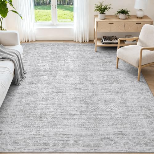 6x9 Area Rugs, Grey Washable Geometric Boho Rug for Living Room, Bedroom - color: Grey, size: 6' x 9' (Rectangular)