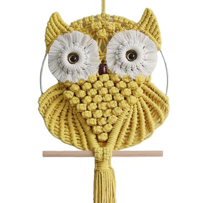 Achart Owl Macrame Wall Hanging-Hand Woven Boho Tapestry-Macrame Wall Decor - color: Yellow-L
