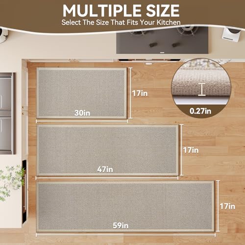 Kitchen Rugs Set of 2 PCS Non Slip Washable Brown 17"x30"+17"x59" - color: Brown, size: 17"x30"+17"x59"