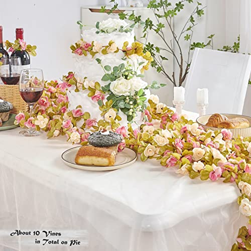 6Pcs x 8.2FT Artificial Flower Garland Rose Vine, Champagne Pink Flower - color: Fall Pink Champagne 6pcs, 1.5" Rose Flowers, size: 8.2FT Vines