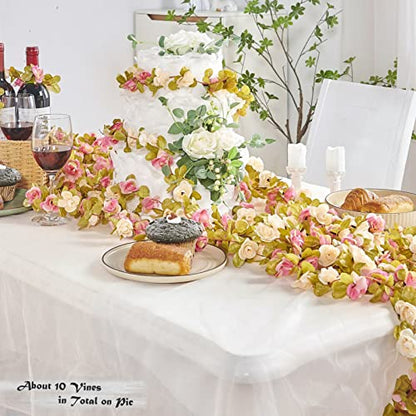 6Pcs x 8.2FT Artificial Flower Garland Rose Vine, Champagne Pink Flower - color: Fall Pink Champagne 6pcs, 1.5" Rose Flowers, size: 8.2FT Vines