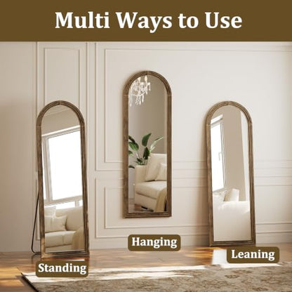 65"x22" Arched Full Length Mirror with Solid Wood Frame, Walnut - color: Walnut, size: 65"L x 22"W