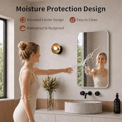 DeerValley Bathroom Mirror with Black Frame, Rounded Rectangle - color: Silver, size: 36"L x 24"W