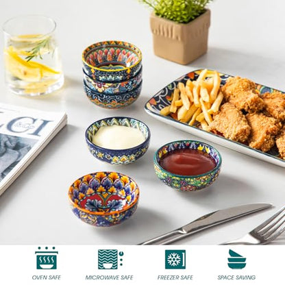 vancasso SIMI 2.7 Oz Ceramic Dipping Bowls Set of 6, Bohemian Sauce Bowls