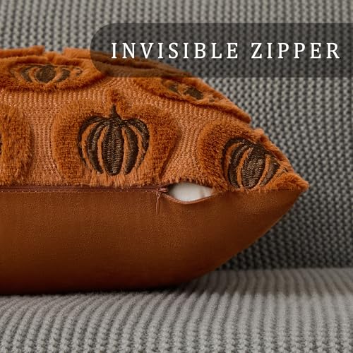 DFXSZ Fall Pillow Covers 18x18 Set of 2 Rust Pumpkins Embroidery Brown - color: Rust Brown Pumpkin, size: 18" x 18" (Pack of 2)