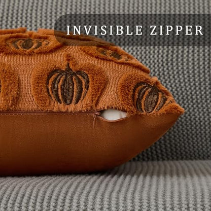 DFXSZ Fall Pillow Covers 18x18 Set of 2 Rust Pumpkins Embroidery Brown - color: Rust Brown Pumpkin, size: 18" x 18" (Pack of 2)